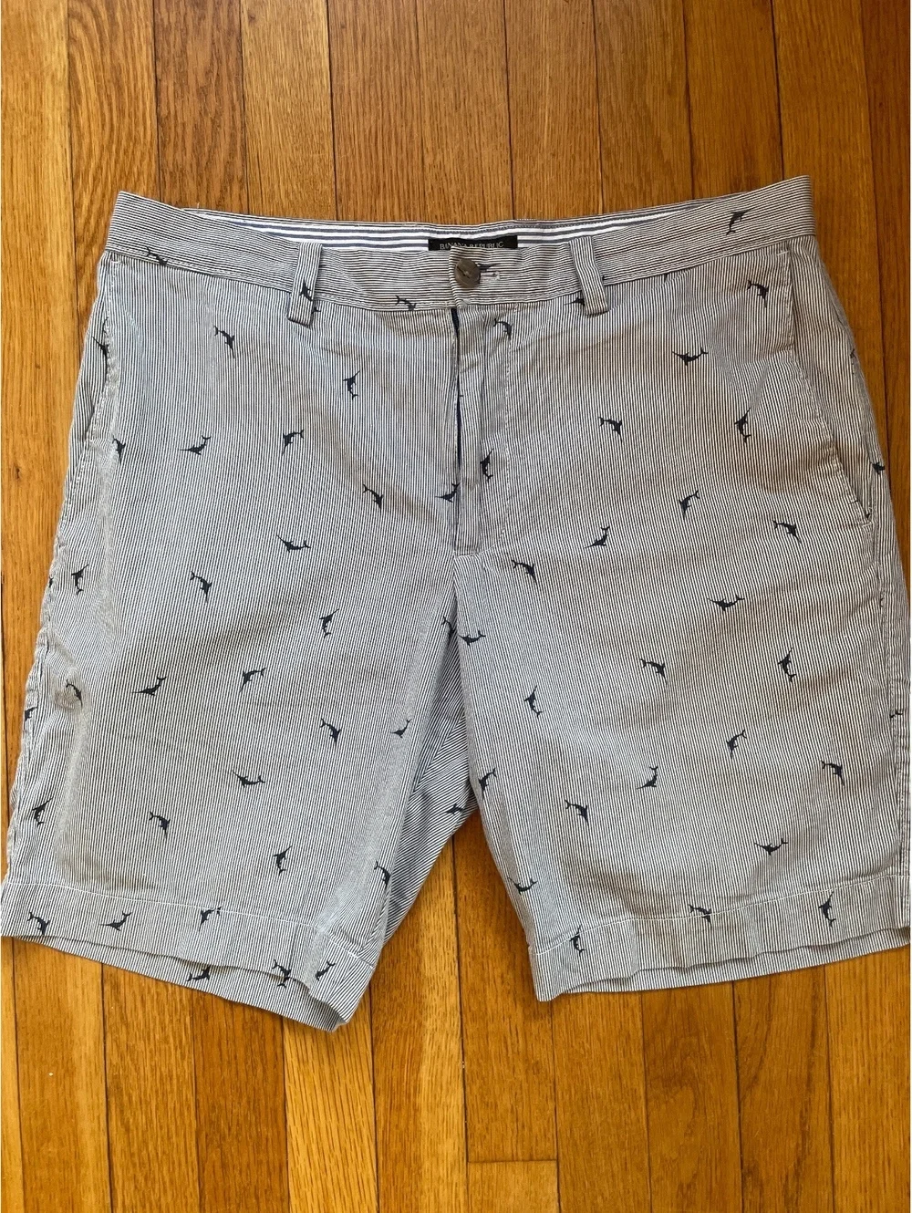 Banana Republic Men's Blue White Striped Marlin Cotton Shorts Nautical Size 33